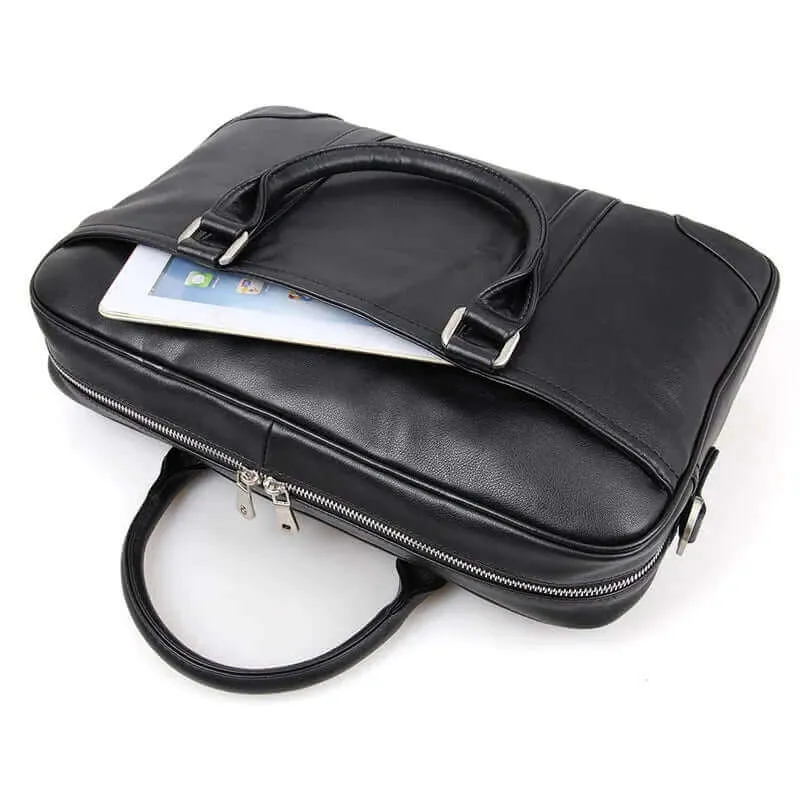 Men's Black Leather Briefcase - Versatile Work & Laptop Bag