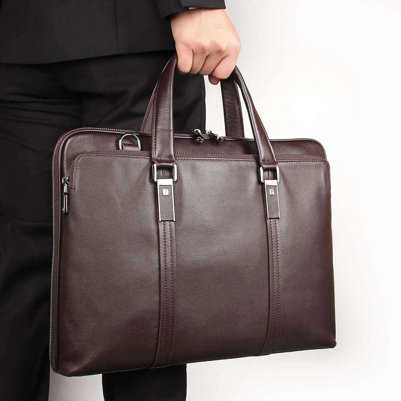 Men's Slim Leather Laptop Bag - Sleek and Functional