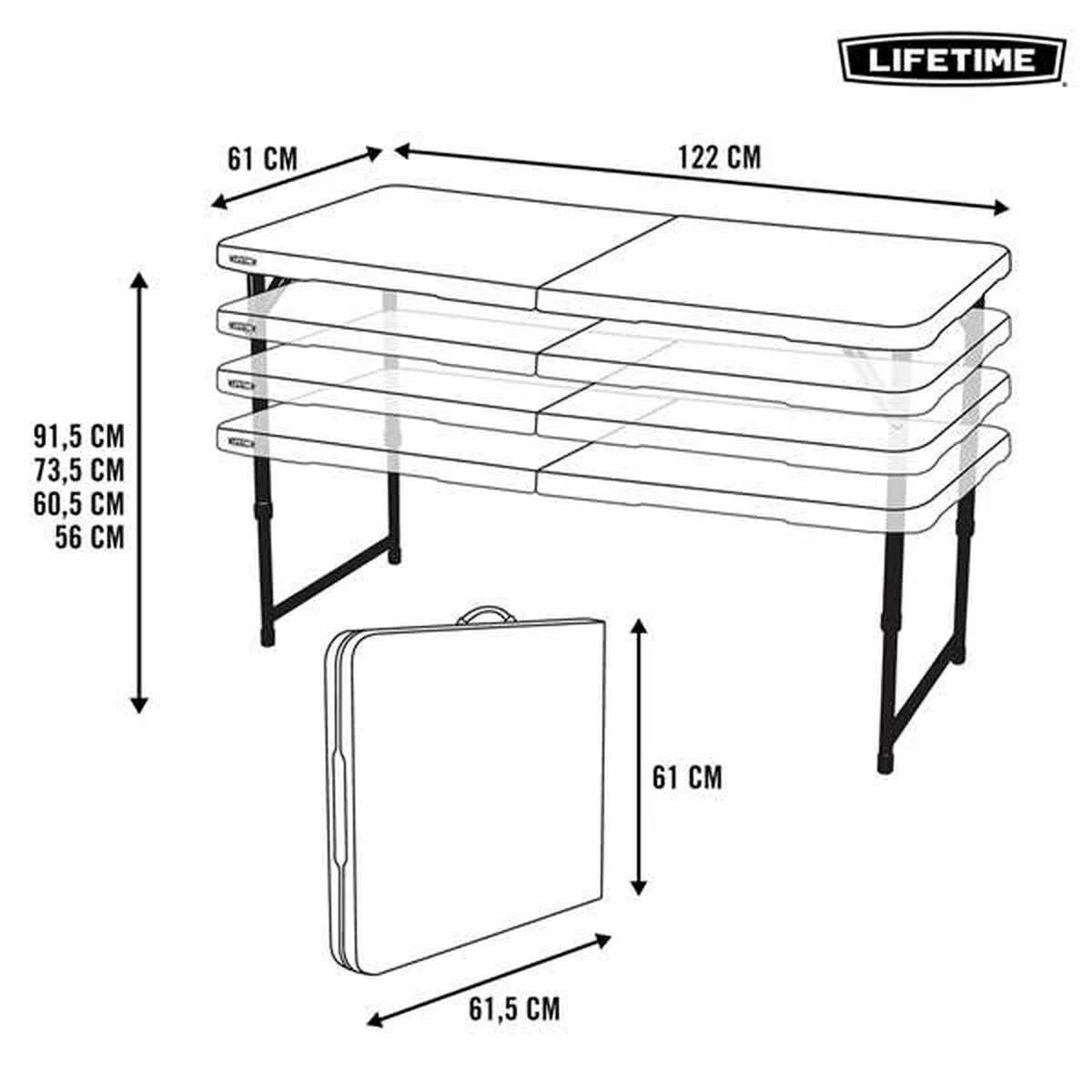 Multi-position Folding Side Table Colorbaby 122 x 61 x 56 cm