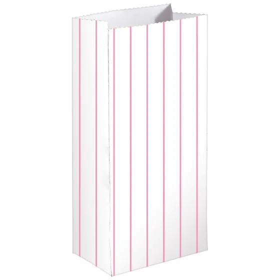 New Pink Stripe Paper Treat Bags FSC 13cm x 25cm x 7.5cm 8pk