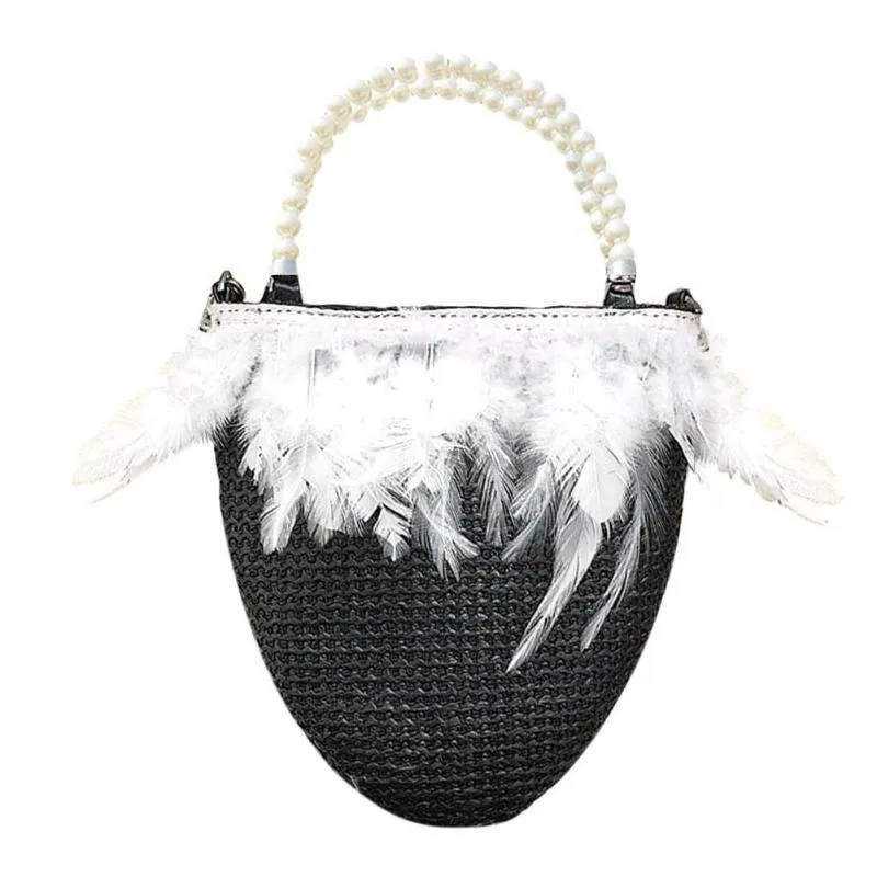 Pearls Beading Feathers Handbag