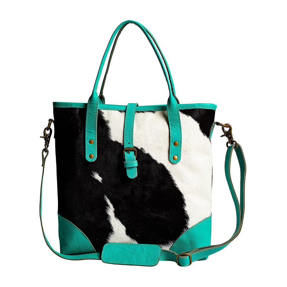 Pecos Pointe Canvas & Hairon Bag In Turquoise