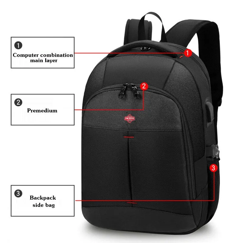 "Versatile and Stylish Business Backpack with USB Charging, Waterproof Design, and Multiple Compartments for Travel, Work, and School - Perfect for Men and Students"