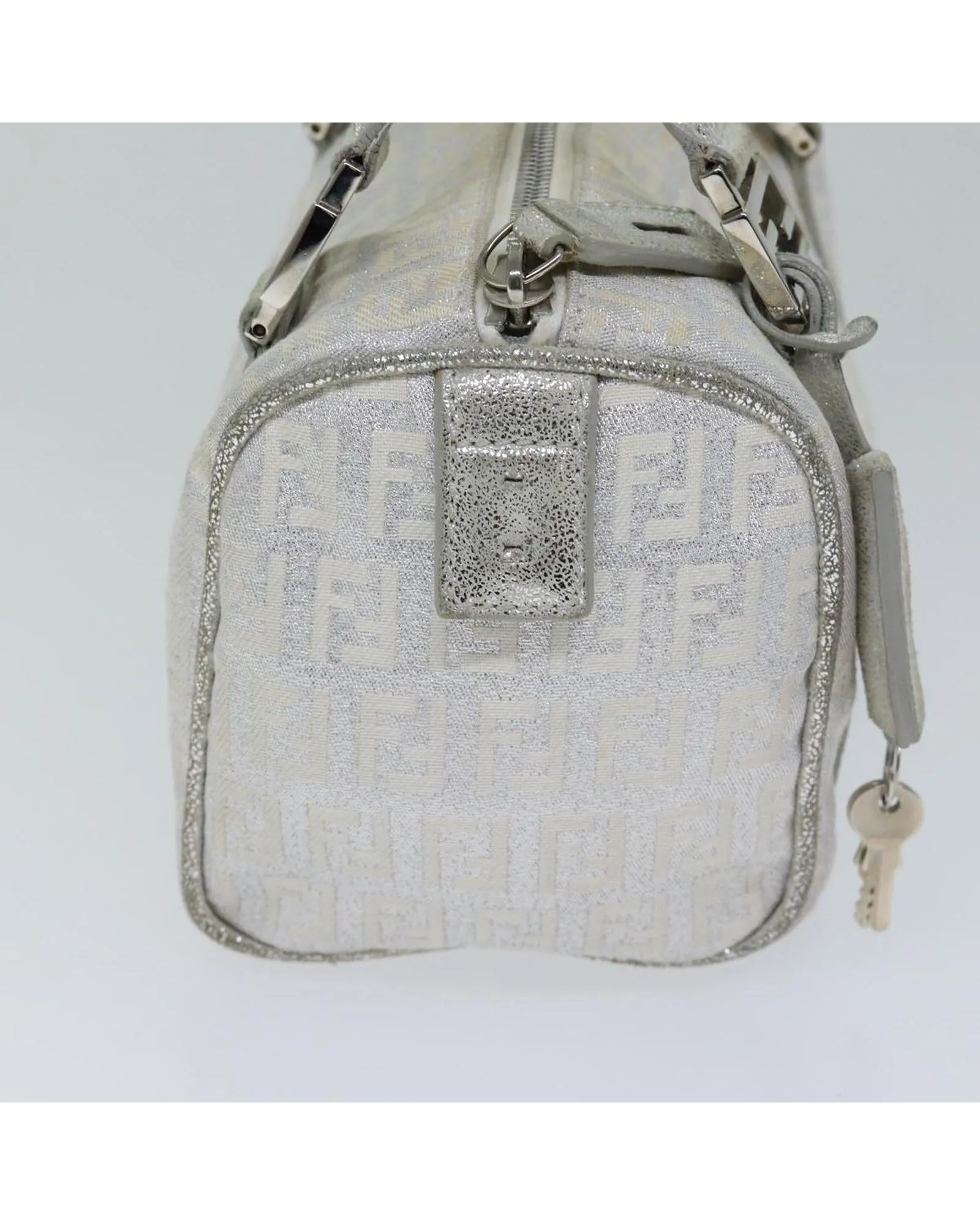 Silver Canvas Hand Bag with Key Accessory and Clochette