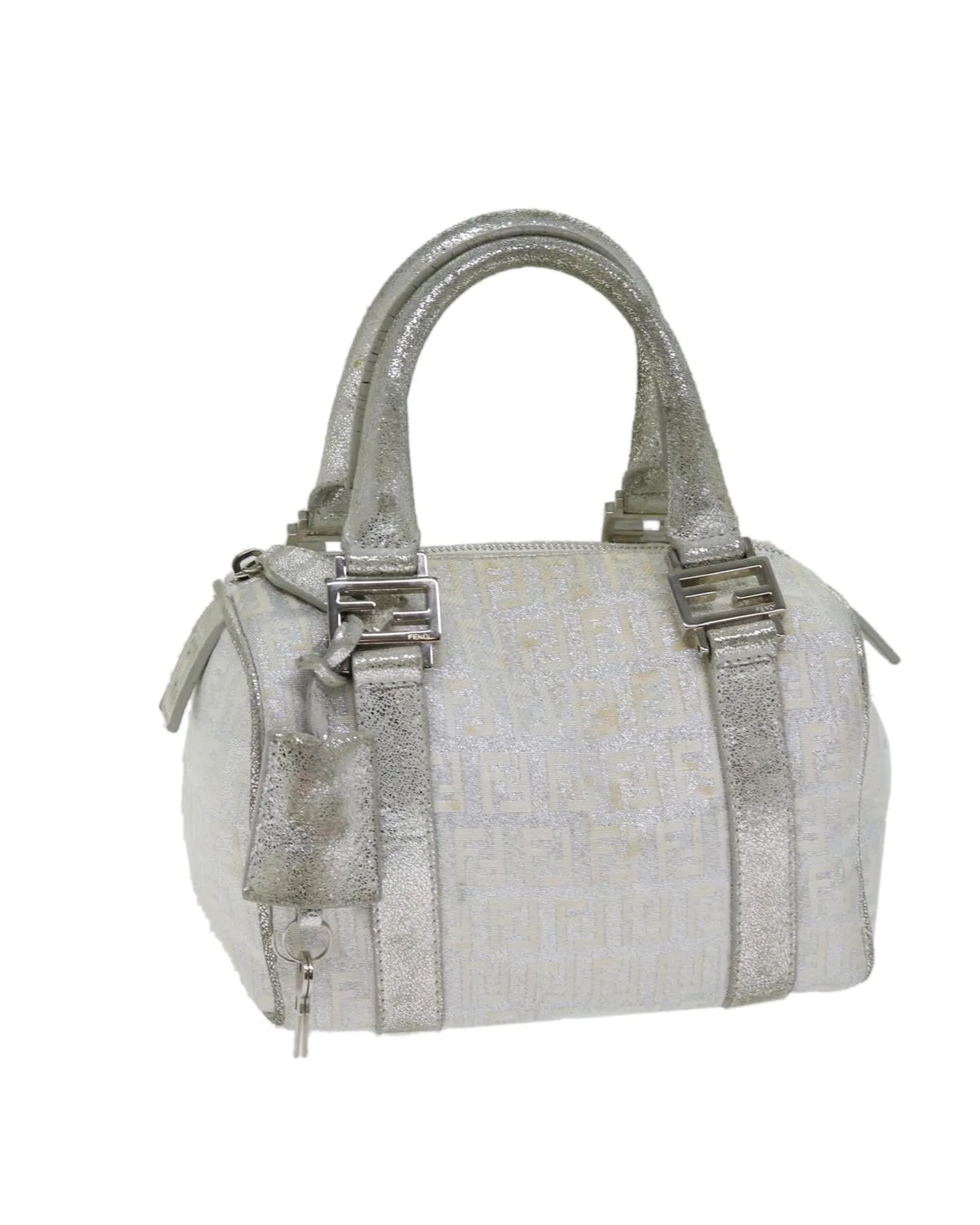 Silver Canvas Hand Bag with Key Accessory and Clochette