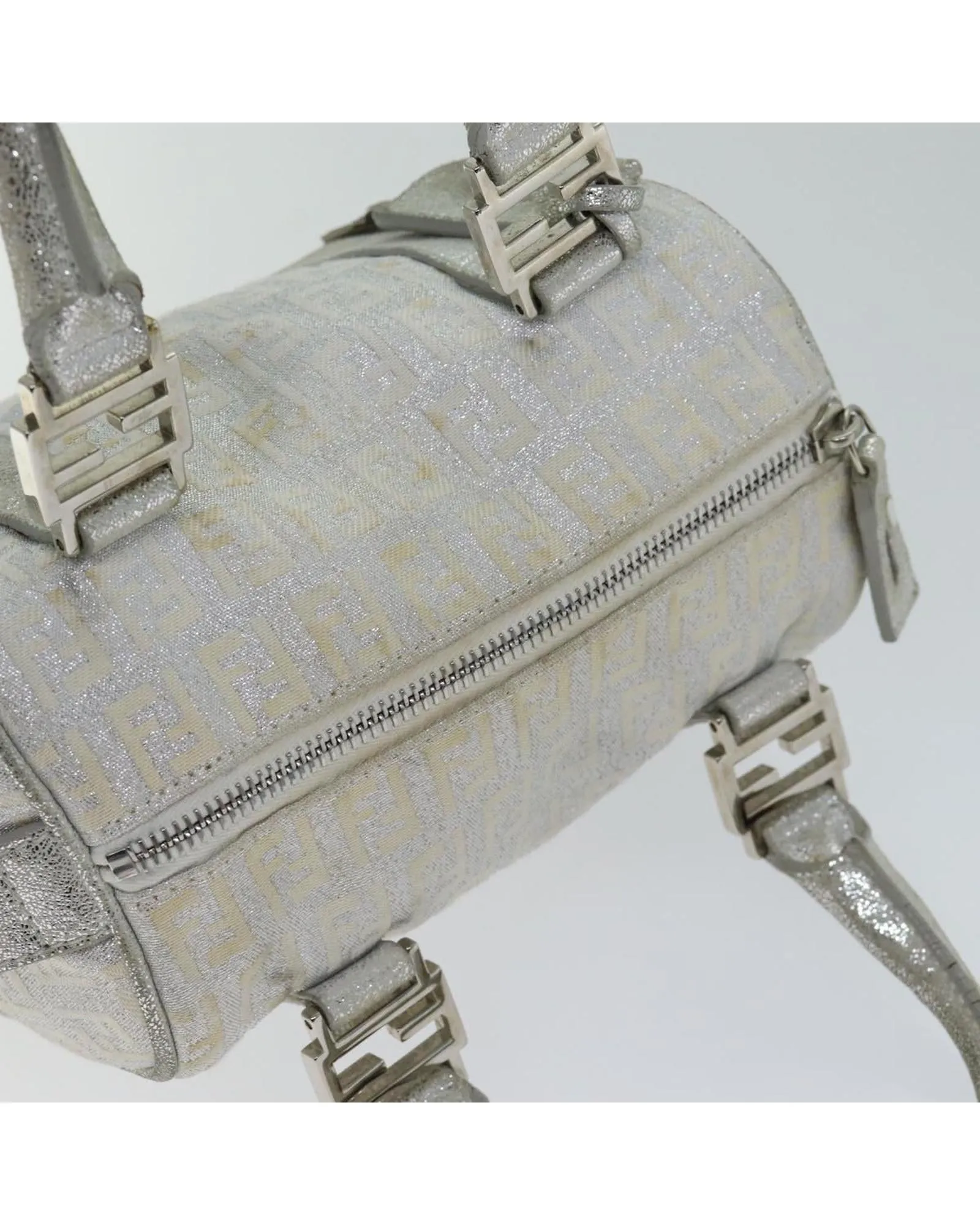 Silver Canvas Hand Bag with Key Accessory and Clochette