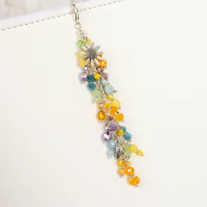 Sunflower Dangle Planner Charm with Golden Yellow, Blue, Green and Purple Crystals