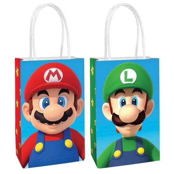 Super Mario Brothers Paper Kraft Bags 21cm x 13cm x 8cm 8pk