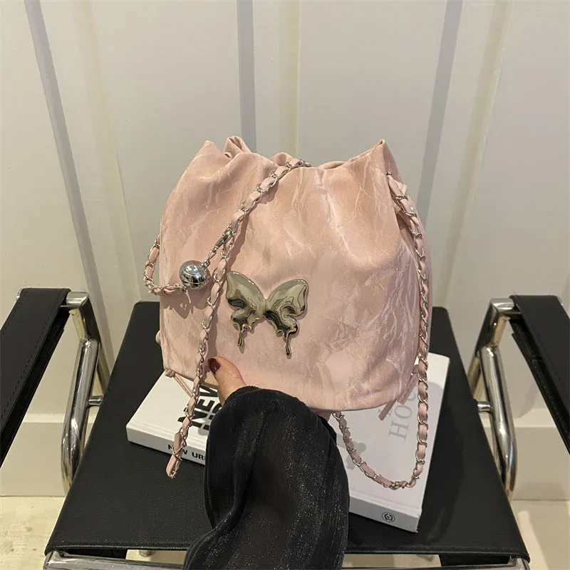 Trendy Treat: Butterfly Embellished Crossbody Shoulder Bucket Bag for Women