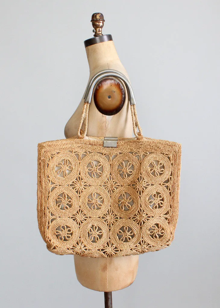 Vintage 1960s Italian Summer Straw Beach Tote