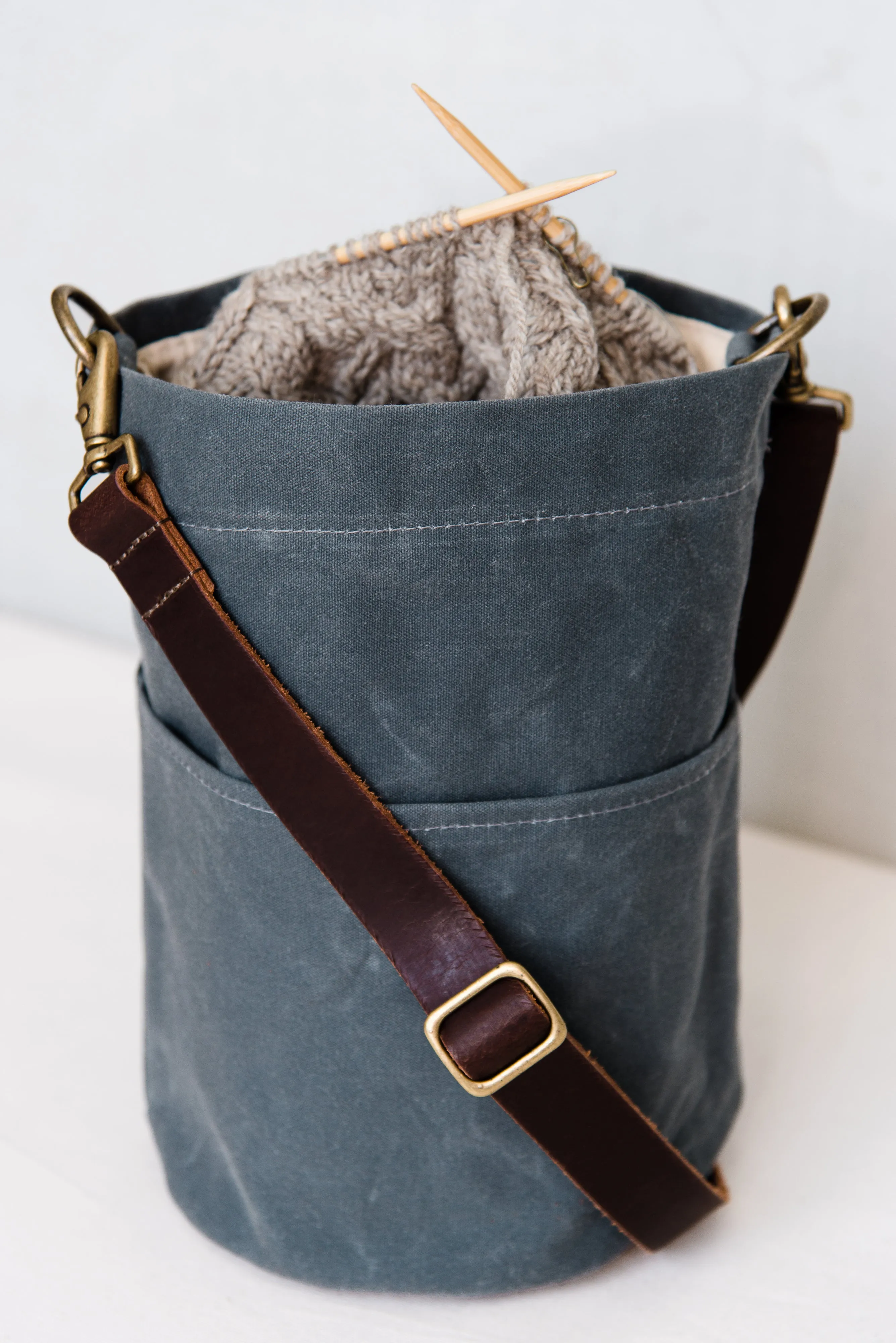 waxed canvas bucket bag