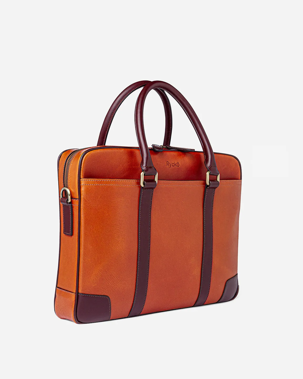 Wellington Laptop Briefcase | Tan & Brown