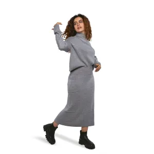 Women Pullover & Skirt set (2 pieces) - Grey