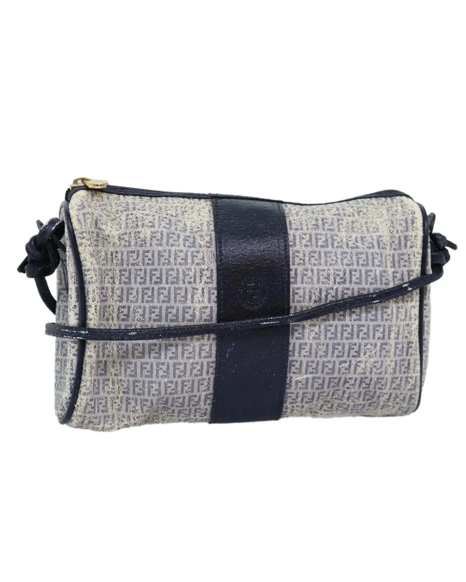 Zucchino Canvas Shoulder Bag in White/Navy by Fendi